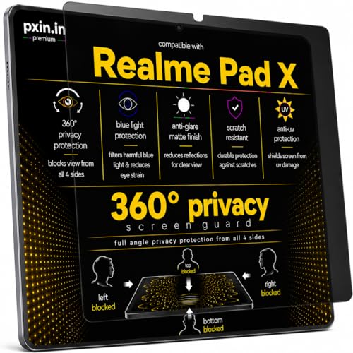 Image of Pxin 360 Pro Privacy Screen guard compatible with Realme Pad X | Anti Glare | Anti UV | Anti Blue | Anti Reflection | Privacy Filter | Unbreakable Build