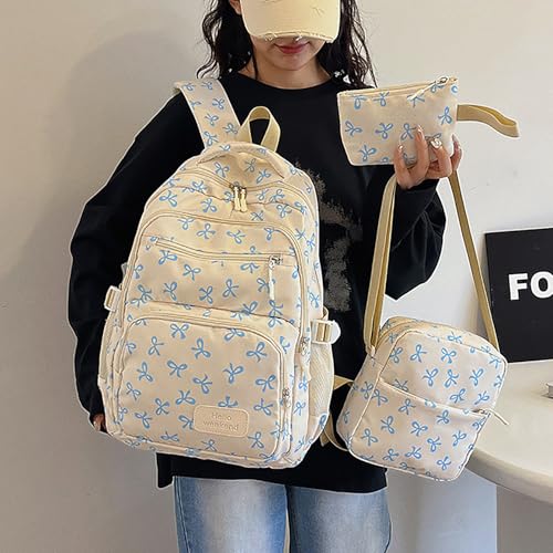 Bow Backpack Cute Kawaii Backpack Set Aesthetic Daypack for Women, Large Capacity, 3 PCS for Travel2
