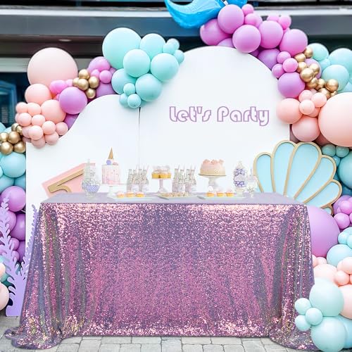 Image of B-COOL Rectangle Sequin Tablecloth Purple Table Overlays 90x132 Tablecloth for Mermaid Party Table Decorations Pretty Girls Birthday Parties