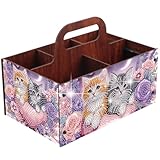 DIY Wooden Diamond Art Painting Storage Box Kit with Handheld Diamond Art Painting Holder Box Special Shaped for Adults Beginners Home Office Decor Crafts Gift-Cat