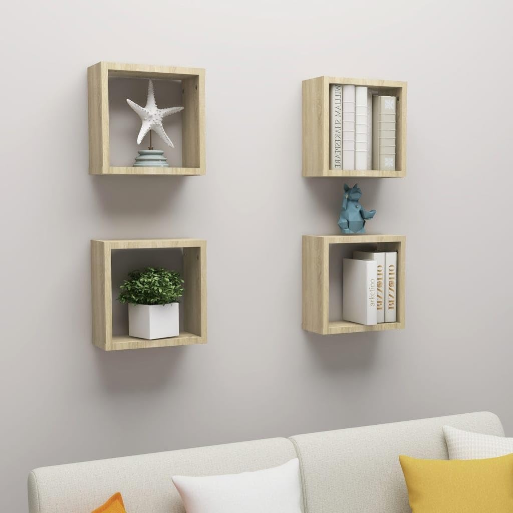 Générique Étagères Cube murales 4 pcs Chêne Sonoma 30x15x30 cm,Meubles, Étagères, Étagères murales & corniches, Brun (Poids 8.82KG)