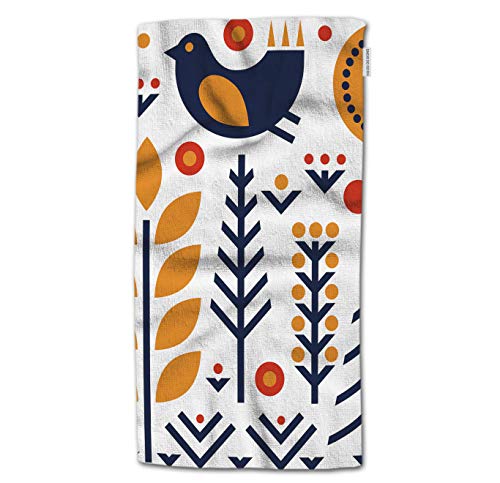 HGOD DESIGNS Hand Towel Art,Folk Bird Flower Art Pattern In Scandinavian Hand Towel Best For Bathroom Kitchen Bath And Hand Towels 30" Lx15 W