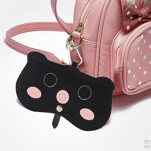 Image of Cartoon Sunglasses Pouch, Portable Snap Button Glasses Case with Clip PU Leather Splicing Eyeglasses Carrying Bag