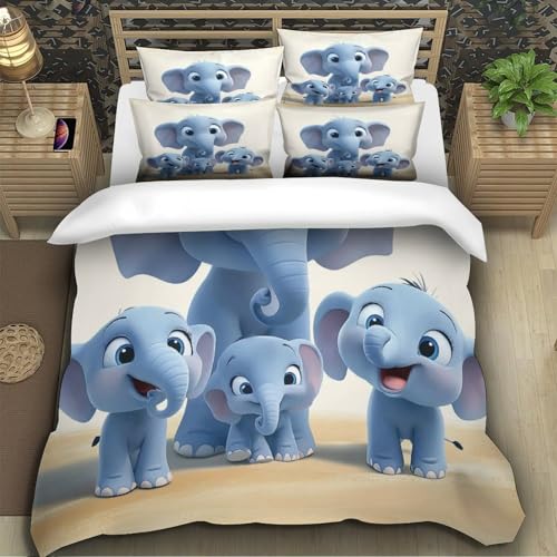 Housse de couette éléphant microfibre pour lit sans pli