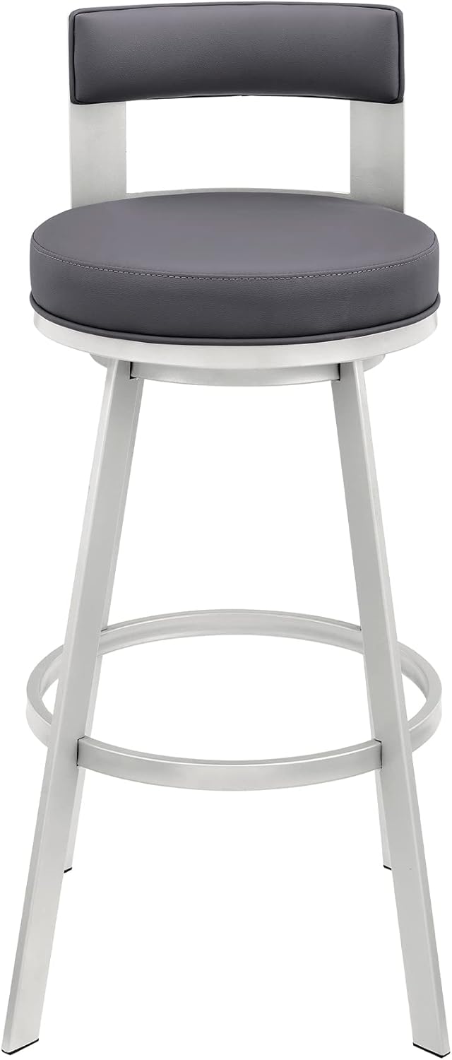 Flynn Swivel Counter Stool in Silver Metal with Grey Faux Leather