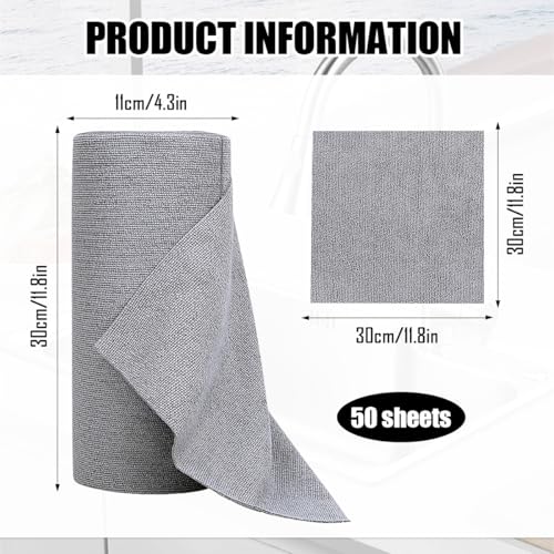 Feirdhoo Mikrofaser Reinigungstuch Rolle, 50 Stück Abreißbare Putztücher，Wiederverwendbare Fusselfreie Lappen Geschirrtücher 30 * 30cm putztücher für Auto, Haushalts und Küchenreinigung