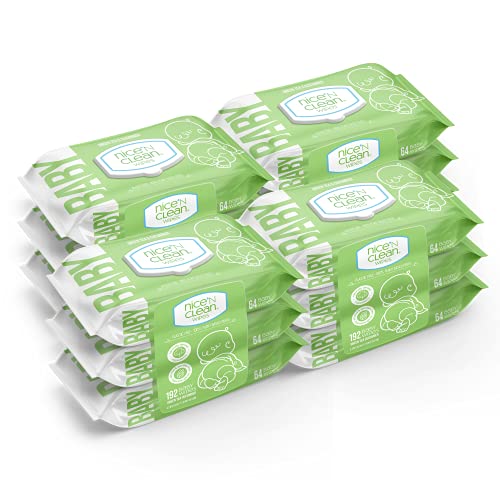 Image of Nice 'n Clean Scented Baby Wipes (768 Total Wipes) | Suitable for Sensitive Skin on Hands, Face, & Bottom | Made w/Plant-Based Fibers | Green Tea Cucumber Scent