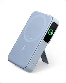 Anker MagGo Power Bank, Carregador Portátil com Certificação Qi2 de 15W, Compatível com MagSafe, 10.000mAh, Tela Inteligente e Suporte Dobrável, para iPhone 17/16/15/14, Inclui Cabo USB-C (Azul)