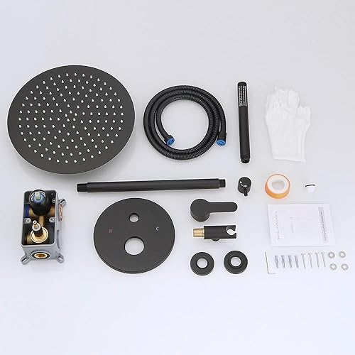 Miniatura 45 de Sistema de ducha de oro cepillado de 12 pulgadas, mezclador de lluvia de lujo, sistema de cabezal de ducha de lluvia de techo