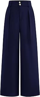 Women Wide Leg Dress Pants High Waist Work Trousers Button Pleated Slacks Palazzo Pants Business Casual Outfits