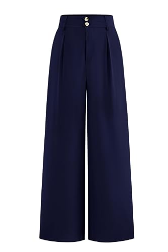 Women Wide Leg Dress Pants High Waist Work Trousers Button