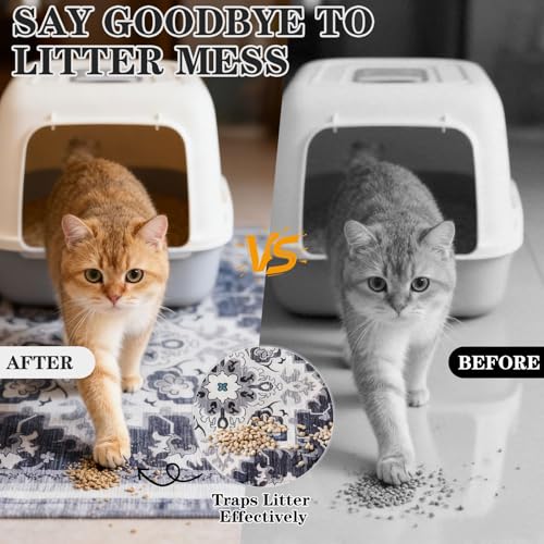 Image of EXPAWLORER Cat Litter Mat, 20 inchx32 inch Small Non-Slip Urine Waterproof Litter Trapping Mat Easy to Clean Washable Litter Box Mat for Floor Soft on Kitty Paws, Indoor Food Mats Rug Pads for Bathroom Grey