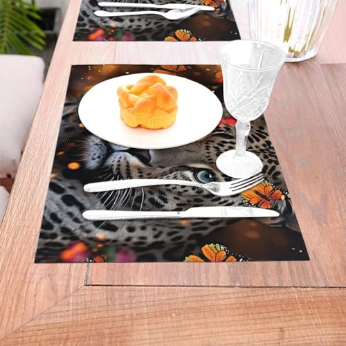 Sets de table tissés haut de gamme motif léopard : lot de 6 lavables durables