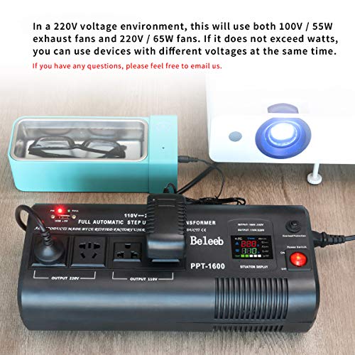 Beleeb 1500W Smart Auto Step Up & Step Down Voltage Converter Transformer 110 120 Volt to 220/240 Volt AC Automatic LED Display Asia Euro US (220V to 110V, 110V to 220V) PPT-1600