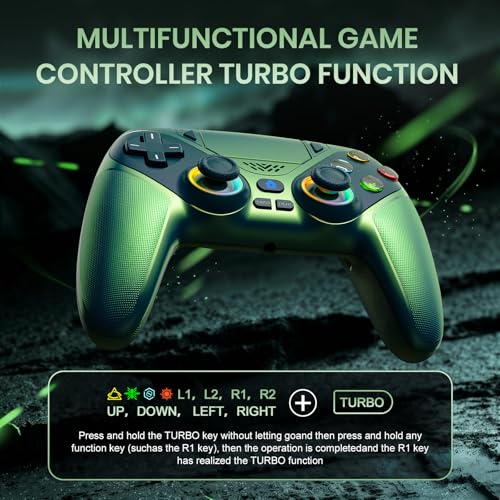 Image of Gamrombo LED Wireless Controller for PS5, Compatible with PS5 Pro /Slim /PC, Dual Vibration, Macro /Turbo Function, 3.5mm Audio Jack, 6-Axis Motion Control Gamepad with Speaker - Chromatic Teal