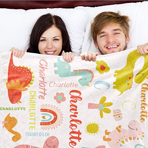 Image of Personalized Dinosaur Blanket with Name for Girl Custom Name Teen Blanket