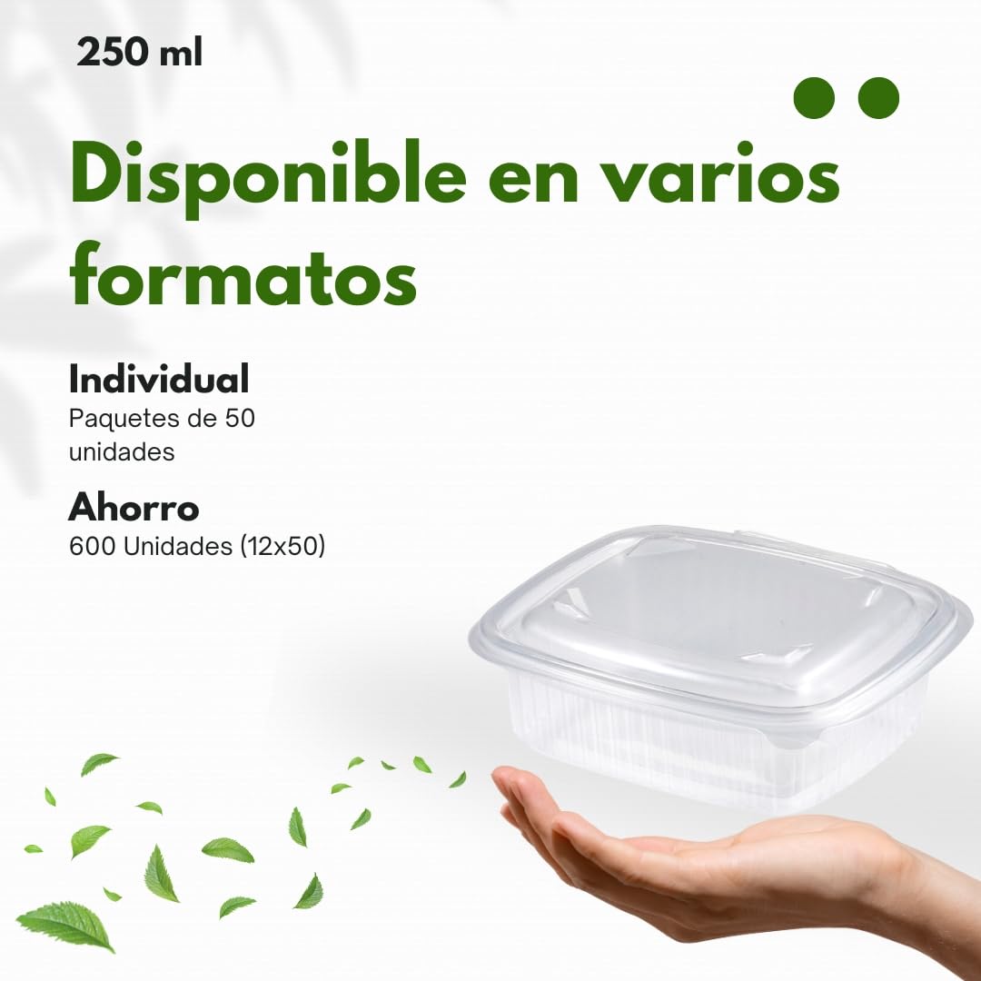 Envases para alimentos ecológicos de plástico reutilizable apto para el microondas y congelador con tapas de bisagra, Ideal para transportar comida, 250 ml, 600 uds