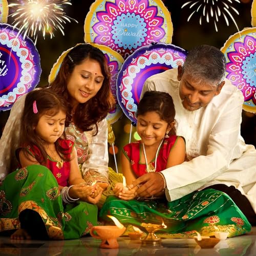 Image of Rozi Decoration Happy Diwali Lets Get Lit Diya Foil Balloons for Deepawali Festival Decor Set of 5 Pcs Happy Diwali Decoration Items, Happy Diwali Decoration Foil Balloon
