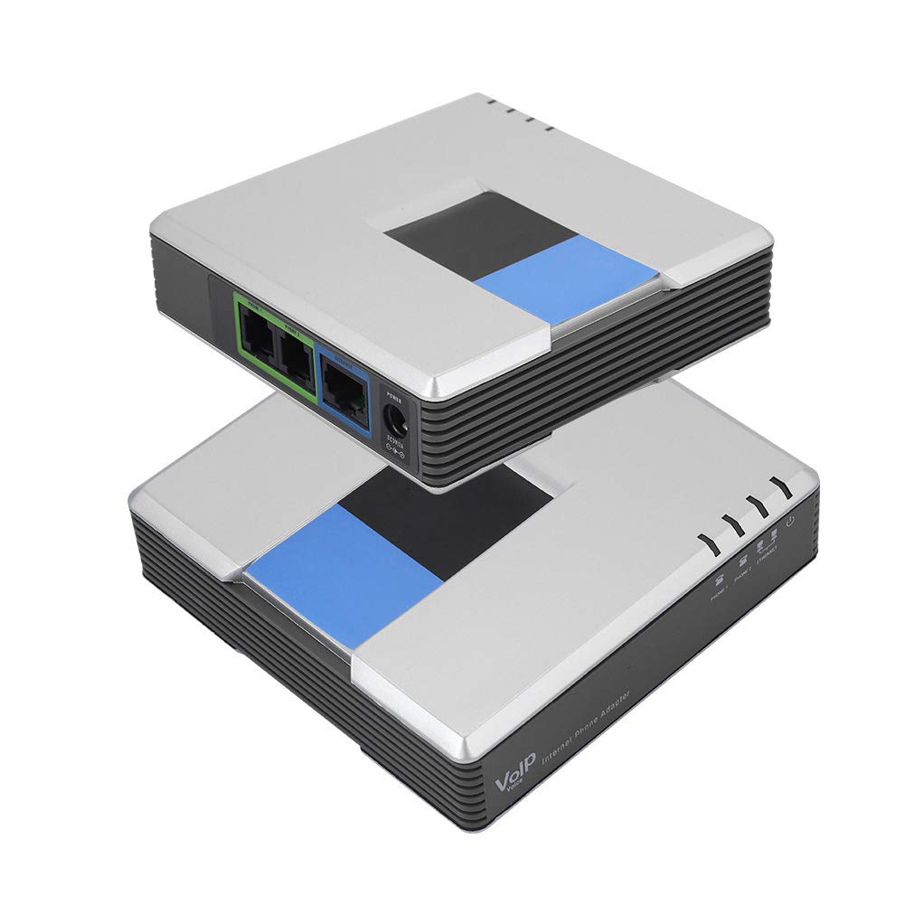 Adattatore per telefono Internet gateway VoIP a 2 porte, cavo SIP RJ45 per PAP2T, con cavo di rete, supporto protocollo DHCP / SIP V2 / fax / compressione multi-voce.(EU)