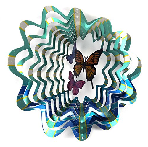 Worldawhirl Whirligig 3D Wind Spinner Hand Painted Stainless Steel Twister Butterfly (6.5 Inch) #TOP14