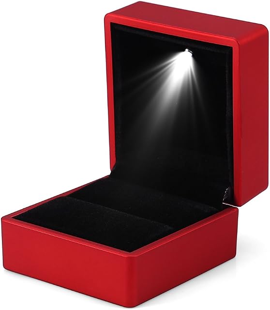 Hongzer Ring Box with Led Light, Fashionable LED Lighted Ring Storage Box Jewelry Display Case Gift, Wedding Ring Box Led(red)