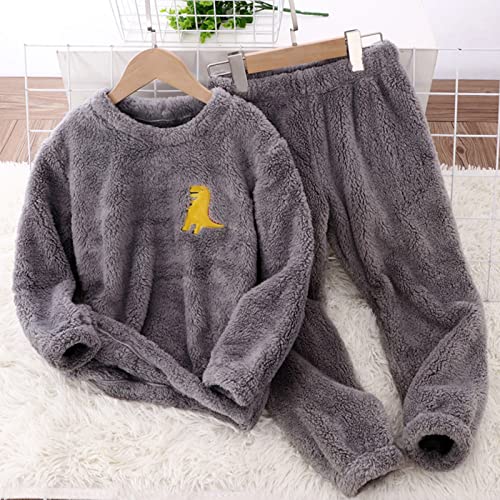 2 Piece Toddler Boys Girls' Winter Fleece Pajama Set Warm Fleece Matching Sleepwear Set Tops+Pants (1-Grey, 11-12 Years)3