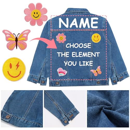 Personalized Toddler Jean Jacket with Name - Custom Patch Denim Jacket for Girls Boys 1-8 - Back to School Clothes Birthday Christmas Outwear4