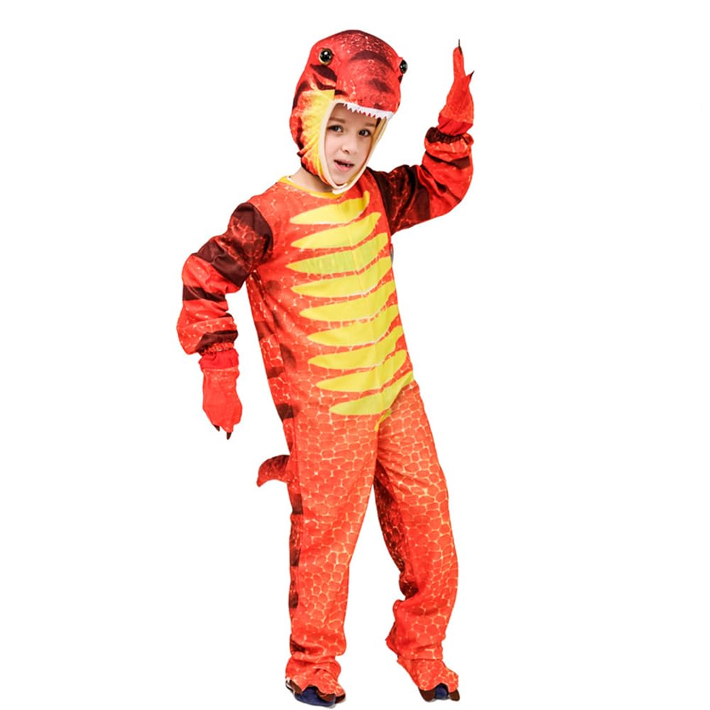 Kostium dinozaura zielony / pomarańczowy / szary dinozaur cosplay kostium na Halloween, przebranie na karnawał