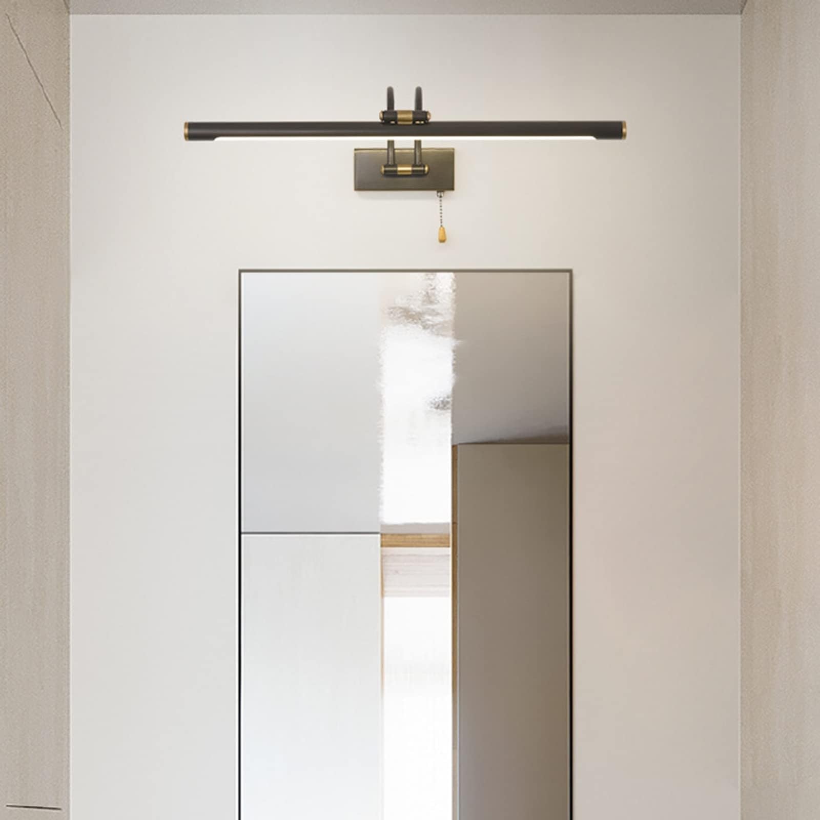 luce bagno occupato Lampada da specchio da bagno faro a specchio a LED in acrilico rame con interruttore a tirante villa domestica semplice e creativa(Color:Neutral Light,Size:45cm)
