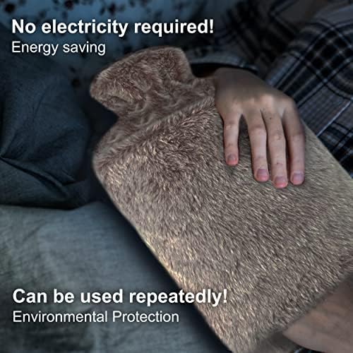 obqo 2L Hot Water Bottle with Cosy Fluffy Cover, Natural Rubber Hot Water Bag for Sleeping and Feet Warmer - Bed Warmer & Comfortable Feeling Gift for Women & Kids (Pink Hand-in Cover)