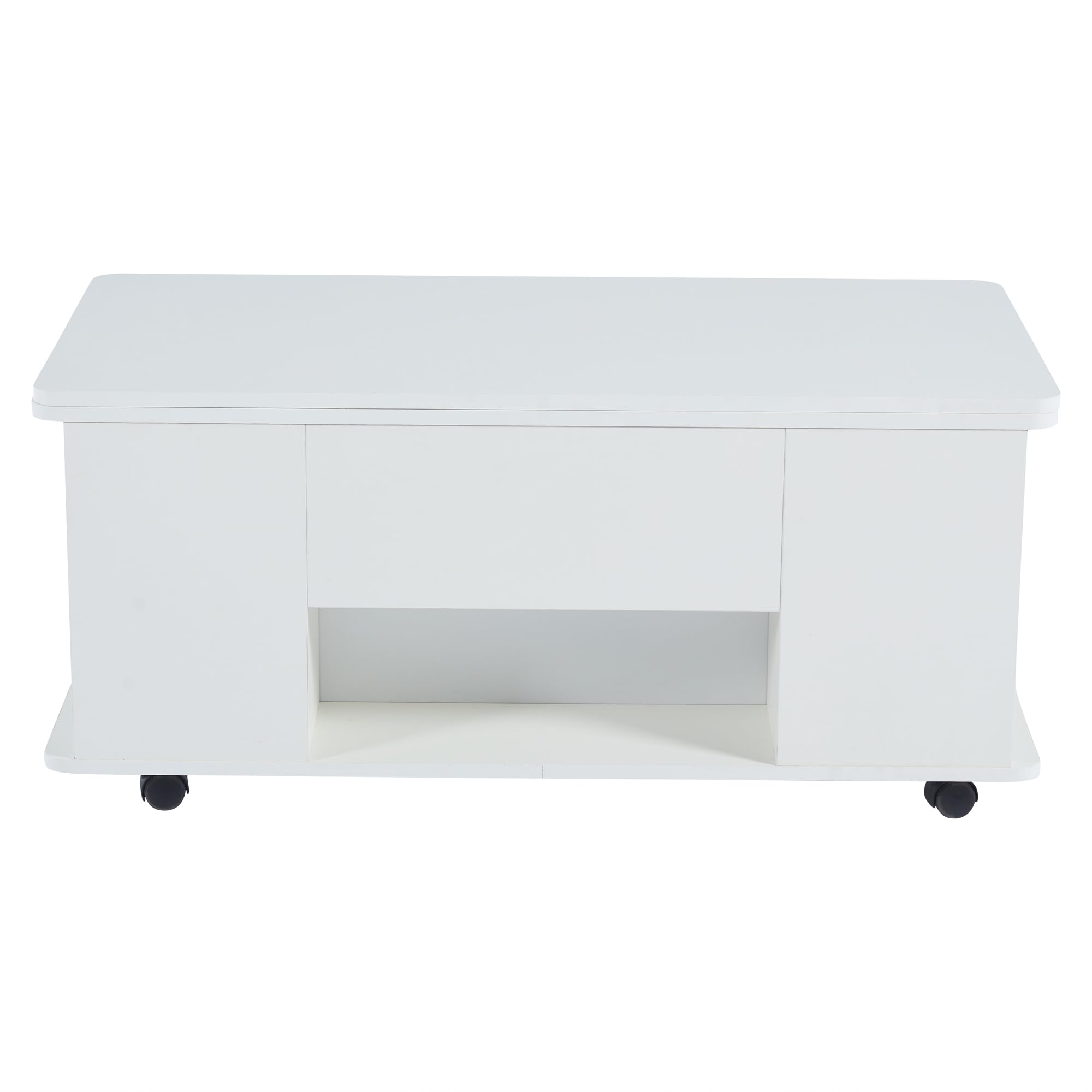 Mesa de centro regulable en altura, mesa de sofá portátil, 4 en 1, convertible en mesa de comedor, mesa con cajones, con 4 taburetes, color blanco