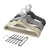 Sable 30 Pack Velvet Hangers, Non-Slip Ultra Thin Space Saving 360 Degree Swivel Hook Beige, Grey Including a Tie Organizer