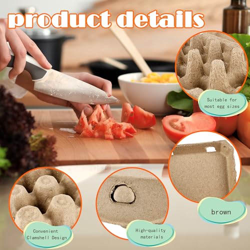 52 Pack Paper Egg Cartons Bulk 6 Count Natural Pulp Egg Containers 3 x 4 Style Square Chicken Cardboard Egg Tray Holder for Family Farm Market Chicken Farm Storing - Image 4