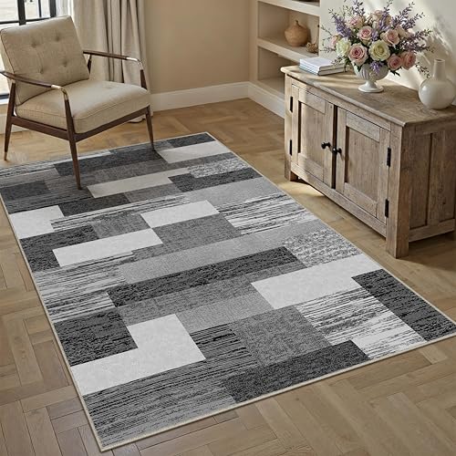 Teppich Wohnzimmer 140x200cm Schwarz Schlafzimmer Wohnzimmerteppich Waschbar Moderne Weich Carpet rutschfest Teppiche Esszimmer BüRo Kurzflor Groß Rug Geometrisches Patchwork Accent Schwarz