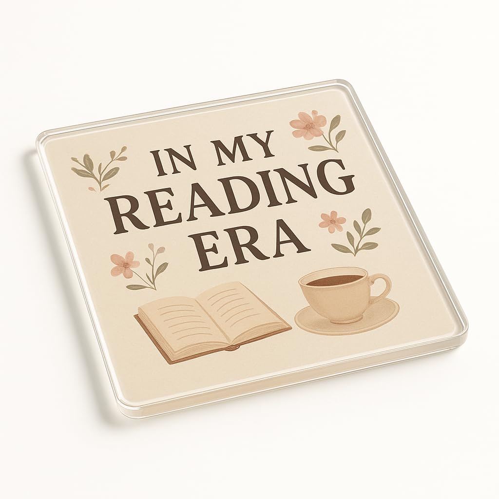 The Plum Penguin Reading Reverie Acrylic Coaster Gift For Book Lovers - Vintage Dark Academia Cottagecore Design With Floral And Whimsy Elements