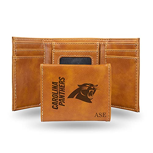 Rico Industries NFL Football Carolina Panthers Brown Personalized-Custom Laser Engraved Tri-fold Wallet - Slim Wallet