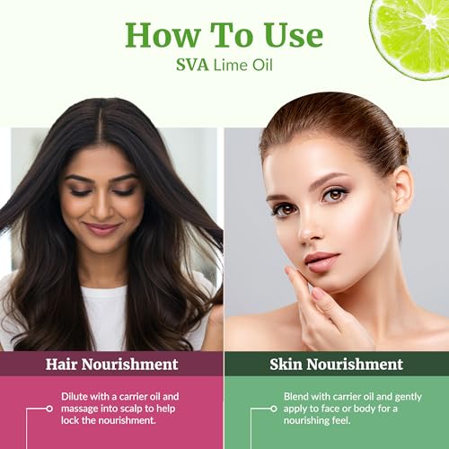 Image of SVA Lime Essential Oil - 4 Fl Oz - for Diffuser, Skin & Hair Care - Ideal for Massage & DIY Blends - with Dropper