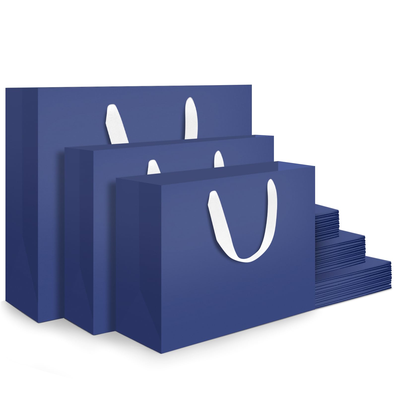 EUSOAR Gift Bags for Presents - 30 Pieces Dark Blue Paper Bags with Handles S M L Set - 3 Sizes 230GSM Paper Party Bag - Blue for Birthday Party Business