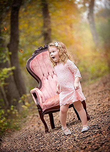 April Girl Flower Girl Dress, Lace Dress 3/4 Sleeve Dress (Pink, 6-7 Years) #TOP4