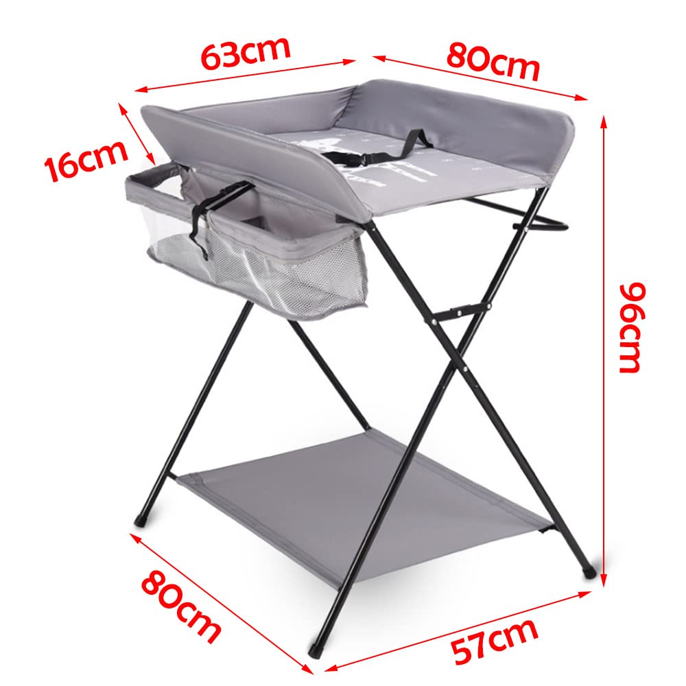 Cambiador Plegable para bebé, Cambiador Infantil, Alfombrilla de baño y Almacenamiento, Cambiador para bebé con Bolsas de Almacenamiento unitarias, Ahorro de Espacio (Gris sin Ruedas)