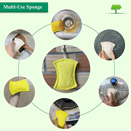 Loofah Cellulose Kitchen Sponges, 10 Pack Compressed Dish Sponges Scrubber, Dual Sided Non-Scratch Natural Scrub Sponges Pad, All-Purpose Reusable Eco-Friendly Sponge For House Cleaning #TOP5