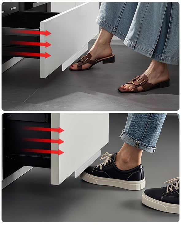 Hands Free Trash Cabinet Opener, Cabinet Foot Pull For Trash Drawer, Stainless Steel Cabinet Foot Pull, Easy To Install And Use, Full-Coverage Cabinet Drawers Suitable For The Kitchen-2 Pack (White) by SlogPith - Image 2