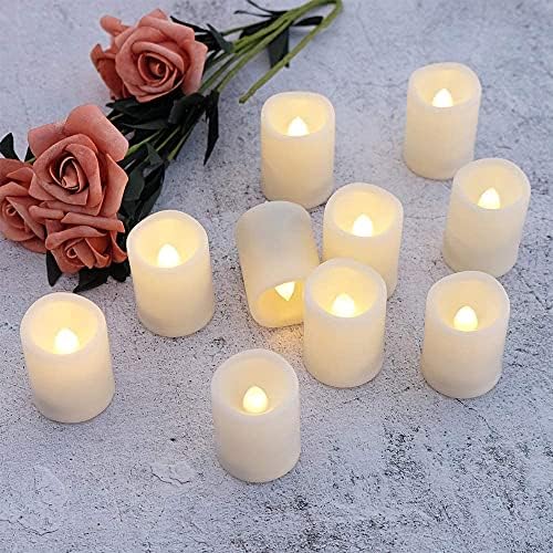 Eldnacele Led Flickering Flameless Votive Tea Lights Candles with Remote Control Battery Operated Set of 10 Electric Tealights Candle for Home Christmas,Xmas Decorations 300+Hours