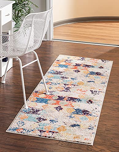 Unique Loom Vivid Collection Area Rug - Chennai (Runner 2' 0" x 6' 0", Ivory/ Blue)