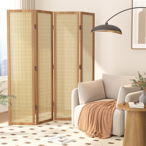 4 Panel Rattan Room Divider, Folding Privacy Screen 5.6Ft, Natural by PureLoom - Used condition - Image 6