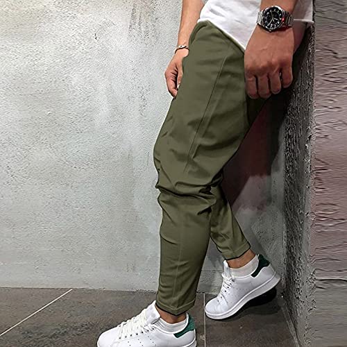 Famoore Loose Pants Pocket Linen Cropped Trousers Cotton Mid-Waist Mens Sports Casual Men's Pants Casual Slip Green #TOP3