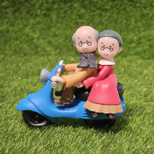 Image of Vintage Decorative Miniature Couple on Scooter Figurine, PVC Garden Ornament, Romantic Home Decor Collection Piece
