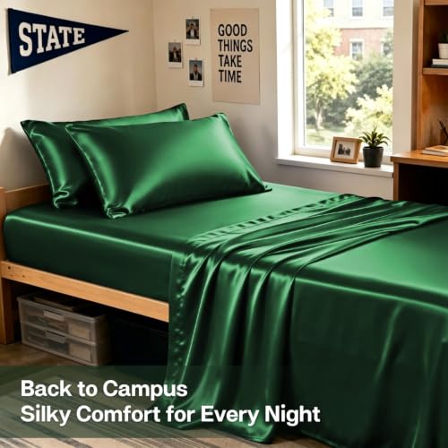 Image of MR&HM Satin Pillowcase for Hair and Skin, Silk Satin Pillowcase 2 Pack, Standard Size Pillow Cases Set of 2, Silky Pillow Cover with Envelope Closure (20x26, Dark Green)
