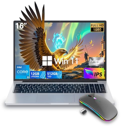 Image of ZOLWAYTAC Gaming Laptop 16 inch Ultra-Slim-Intel Core i5(Up to 3.5GHz),12GB DDR4+512GB SSD,1920x1200 IPS 16:10 Display,WiF& BT,HDMI /Type-C,Aluminum Body for Working&Playing,Suited for Light Gaming,Silver