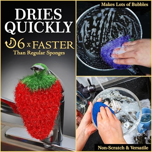 Image of Dish Scrubbie Non-Scratch Dish Scrubber-Long Lasting & Odorless, Safe on Non-Stick, Cast Iron, Glass and Other Surfaces, Reusable Kitchen Sponge Alternative for Kitchen, Bathroom & Floors (Pack of 3)